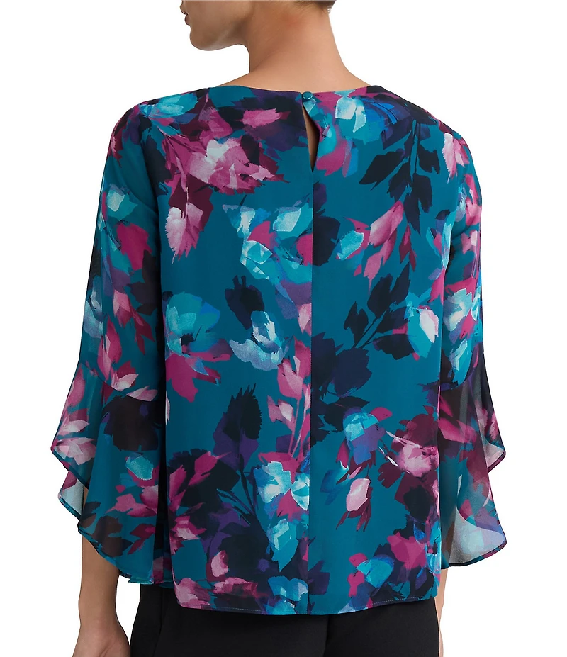 Kasper 3/4 Ruffle Sleeve Printed Blouse