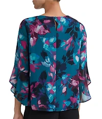 Kasper 3/4 Ruffle Sleeve Printed Blouse