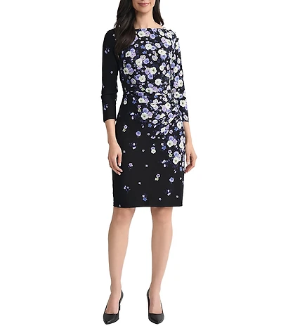 Kasper 3/4 Sleeve Floral Print Dress