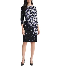 Kasper 3/4 Sleeve Floral Print Dress