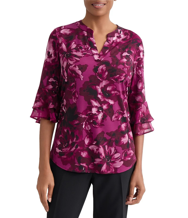 Kasper 3/4 Sleeve Printed Blouse