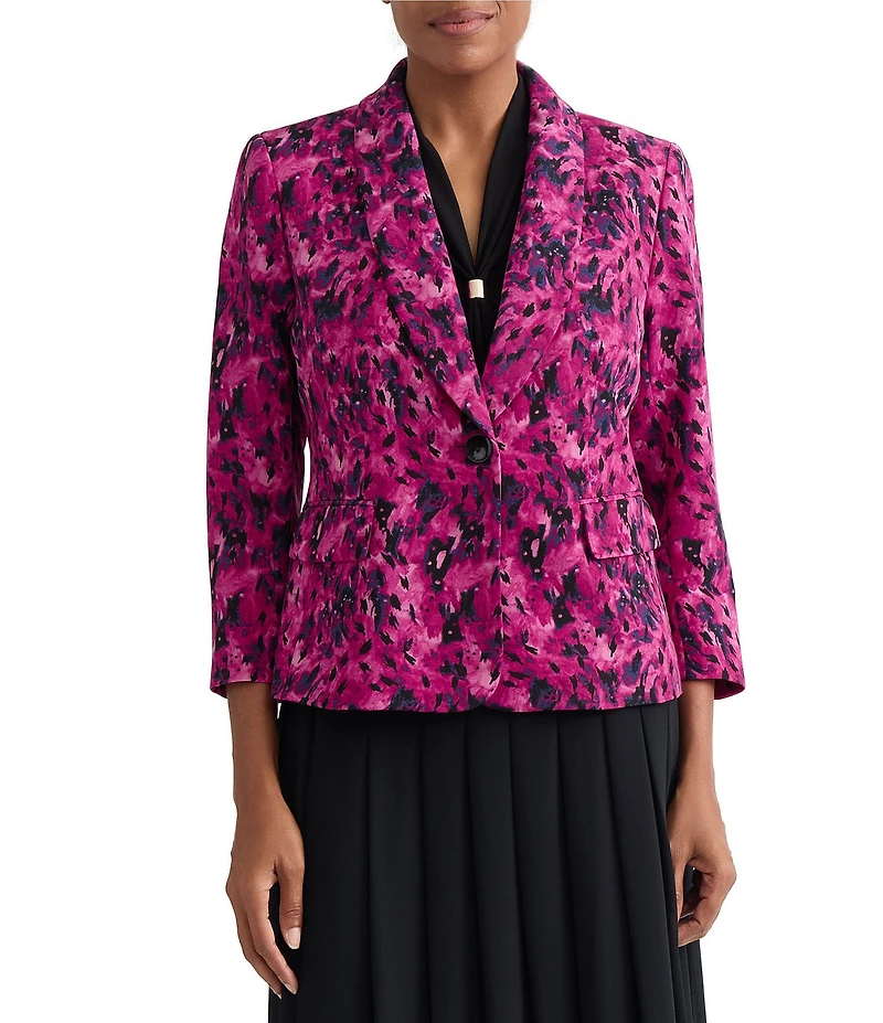 Kasper 3/4 Sleeve Printed One Button Jacket