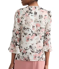 Kasper 3/4 Sleeve Ruffle Floral Print Blouse