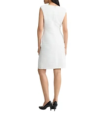 Kasper Boat Neck Extended Shoulder Sleeveless Pintuck Wave Knit Sheath Dress