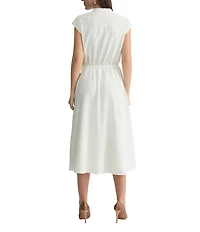 Kasper Cap Sleeve A Line Midi Dress With Pockets