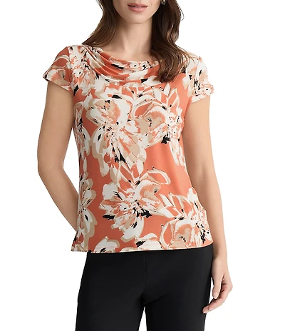 Kasper Cap Sleeve Cowl Neck