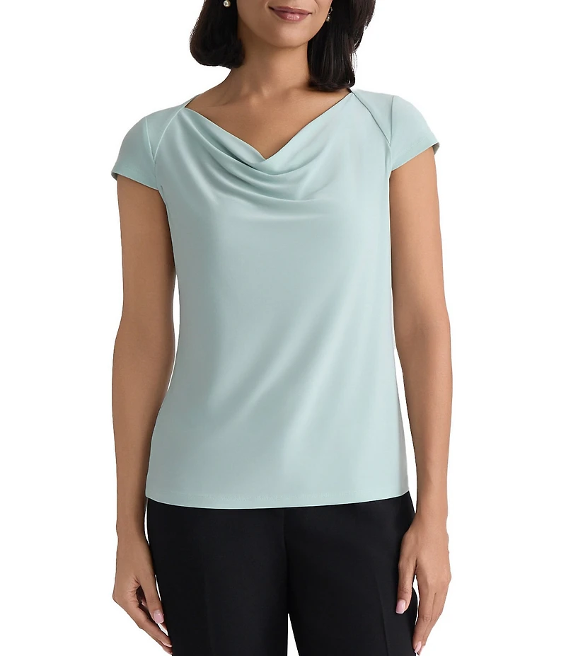 Kasper Cap Sleeve Cowl Neck Blouse
