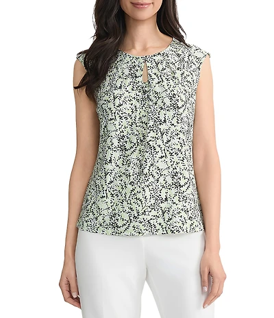 Kasper Cap Sleeve Keyhole Cami Blouse