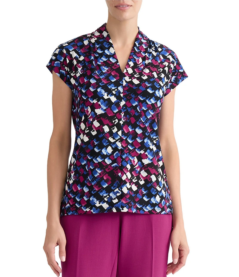 Kasper Cap Sleeve Printed Jersey Knit Blouse