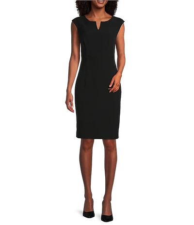 Kasper Cap Sleeve Split Round Neck Crepe Sheath Dress