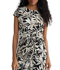 Kasper Cap Sleeve Tie Front Printed Jersey Knit Blouse