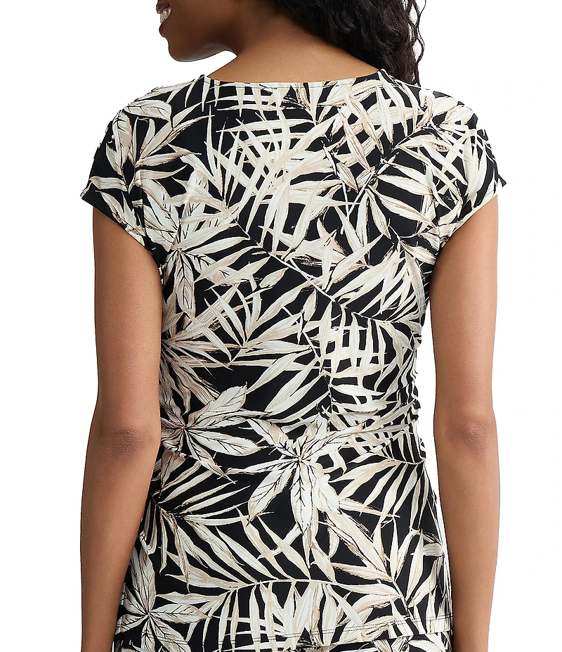 Kasper Cap Sleeve Tie Front Printed Jersey Knit Blouse