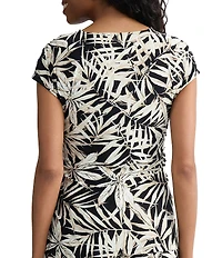 Kasper Cap Sleeve Tie Front Printed Jersey Knit Blouse