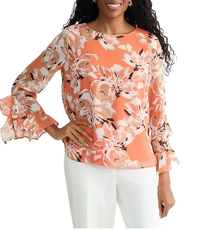 Kasper Cascade Ruffle Sleeve Blouse