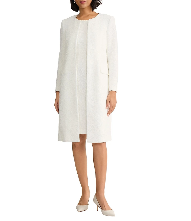 Kasper Collarless Bonded Lace Long Sleeve Topper