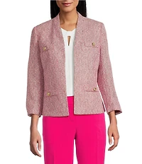 Kasper Collarless Long Sleeve Tweed Jacket