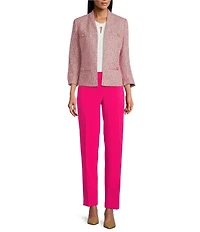 Kasper Collarless Long Sleeve Tweed Jacket