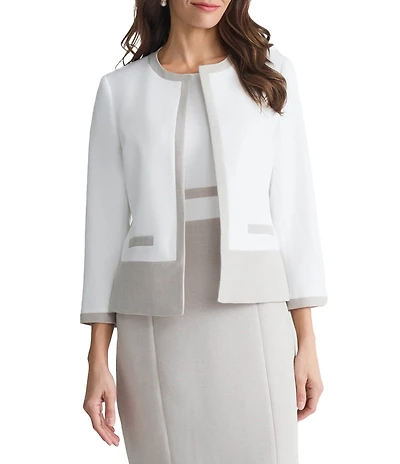 Kasper Color Blocked Open Front Cardigan