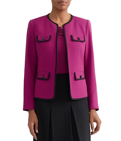 Kasper Contrast Trim Open Front Blazer