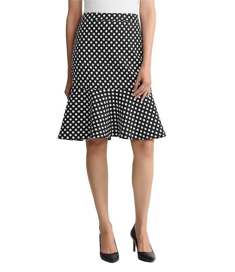 Kasper Coordinating Dotted Jacquard Slim To Flounce Midi Skirt