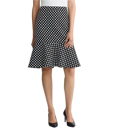 Kasper Coordinating Dotted Jacquard Slim To Flounce Midi Skirt
