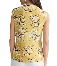 Kasper Cowl Neck Cap Sleeve Printed Blouse