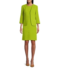 Kasper Crepe Multi Seam Cuff Sleeve Cardigan