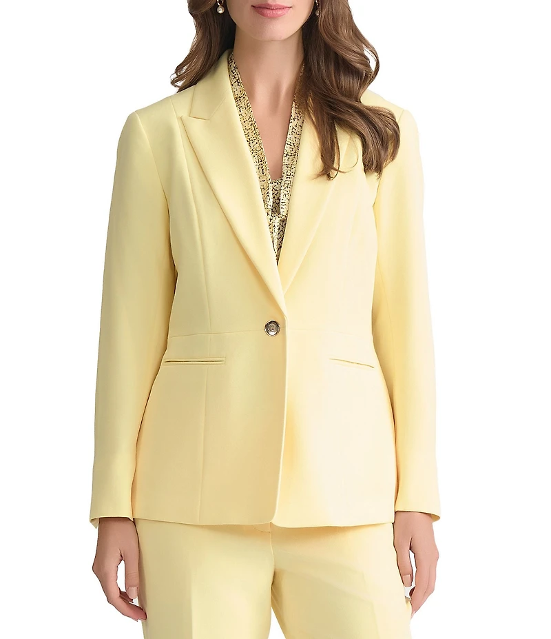 Kasper Crepe One Button Notch Lapel Blazer