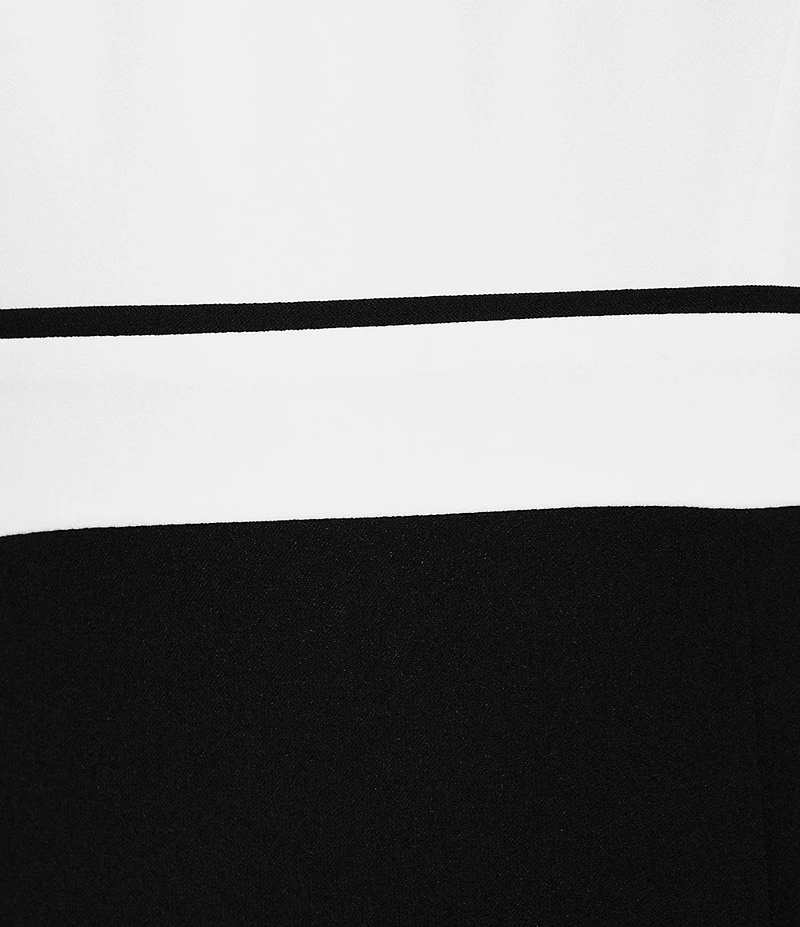 Kasper Crepe Round Neck Sleeveless Contrast Waistband Piping Sheath Dress