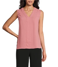 Kasper Crepe V-Neck Sleeveless Blouse