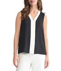 Kasper Crepe V-Neck Sleeveless Blouse
