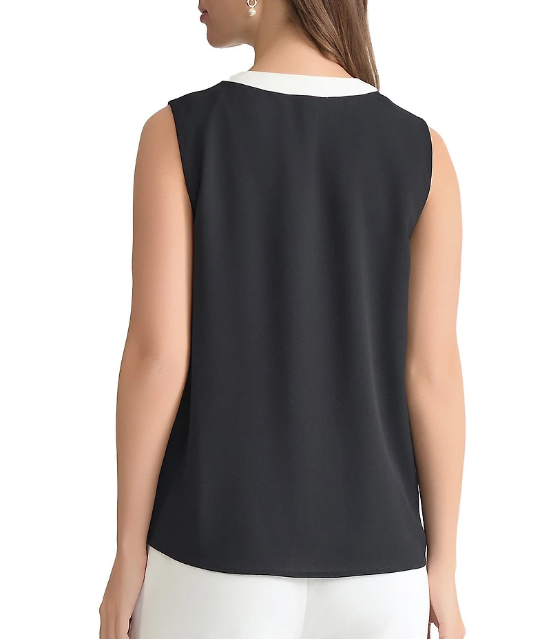 Kasper Crepe V-Neck Sleeveless Blouse
