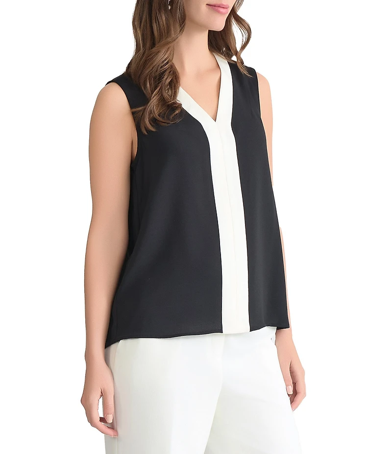 Kasper Crepe V-Neck Sleeveless Blouse