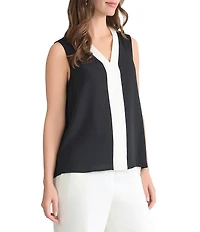 Kasper Crepe V-Neck Sleeveless Blouse
