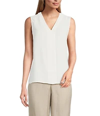 Kasper Crepe V-Neck Sleeveless Blouse