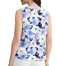 Kasper Crew Neck Sleeveless Floral Print Jersey Top
