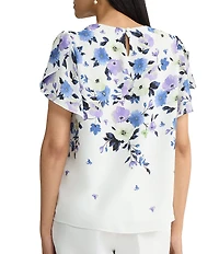 Kasper Crew Neck Tulip Short Sleeves Floral Print Top