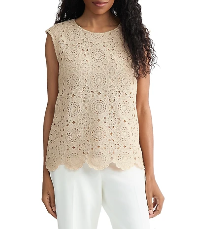 Kasper Crochet Knit Cap Sleeve Blouse