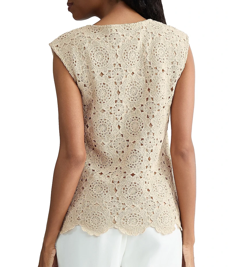 Kasper Crochet Knit Cap Sleeve Blouse