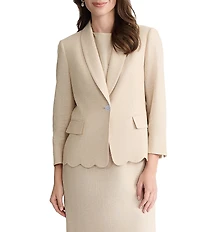 Kasper Cross Dye Linen Blend Scallop Hem Shawl Collar Jacket