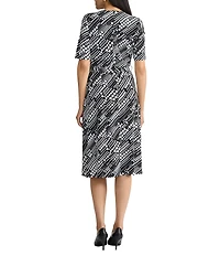 Kasper Dotted Short Sleeve Wrap Front Jersey Knit Midi Dress