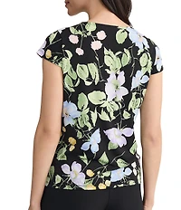 Kasper Drape Neck Cap Sleeve Floral Print Jersey Top