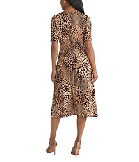 Kasper Elbow Sleeve Animal Print Jersey Knit A-Line Midi Dress