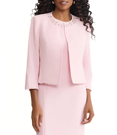 Kasper Embellished Crepe Long Sleeve Open Cardigan