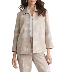Kasper Embroidered Boxy Open Front Cardigan