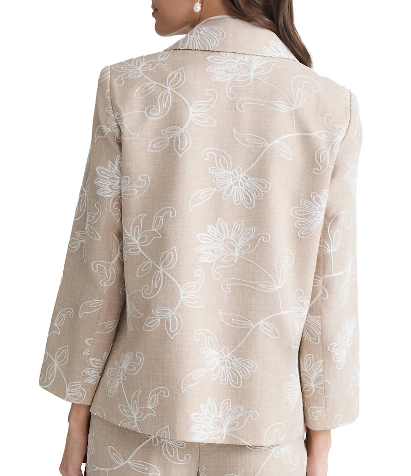 Kasper Embroidered Boxy Open Front Cardigan