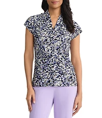 Kasper Extended Sleeve Funnel V-Neck Blouse