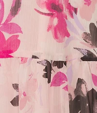 Kasper Floral Chiffon V-Neck Flutter Short Sleeve Smocked Maxi Dress