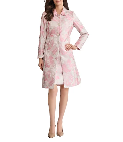 Kasper Floral Jacquard Coordinating Peter Pan Collar Topper Jacket