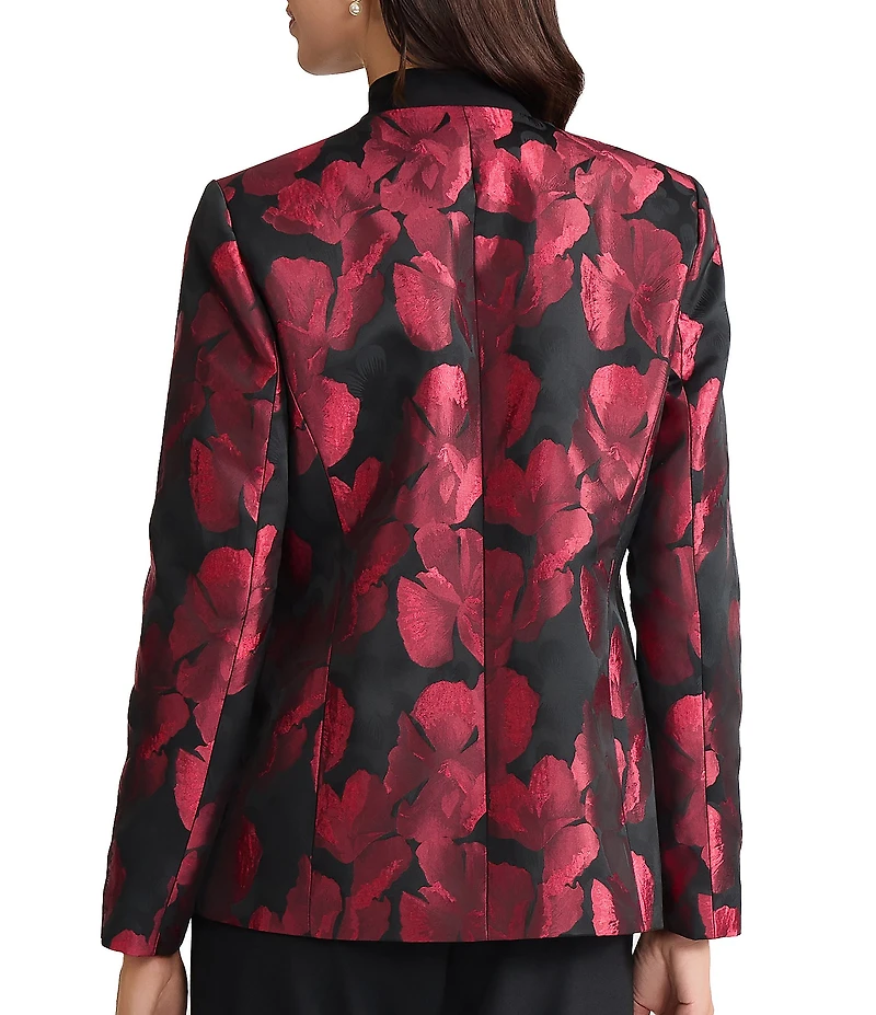 Kasper Floral Jacquard One Button Collarless Jacket